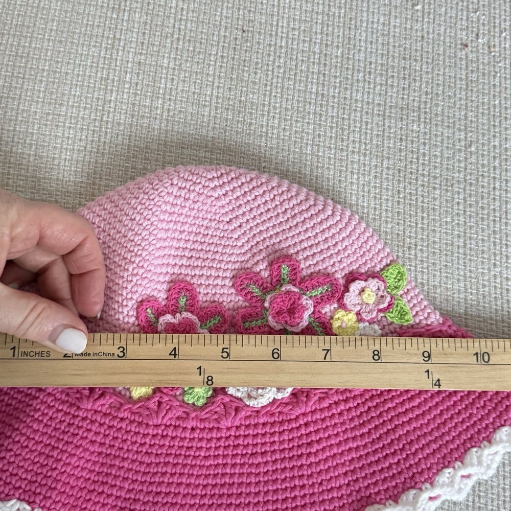 Hand & Heart Hand Crocheted Hat Pink Floral Spring Easter Toddler Girl‎ - Picture 6 of 7